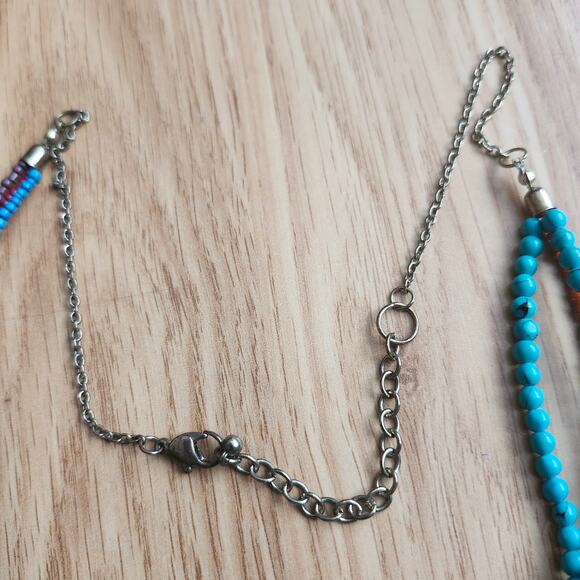 Boho Layered Turquoise Charm Statement Necklace Multicolor Bead Bib Festival 25" - Picture 4 of 8